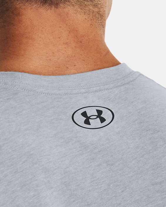 Men's UA Basketball Branded Wordmark Short Sleeve, Gray, pdpMainDesktop image number 3